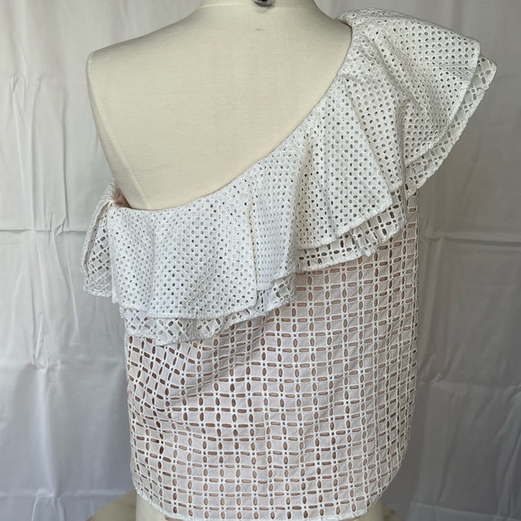 J. Crew One-Shoulder Ruffle Eyelet Top. Size 8 - Picture 8 of 13